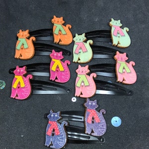 Cat Hair Clips, Colourful Cat Hair Clips, Fun kids cat button hair accessories, Hair Accessories
