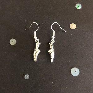 Silver Ballet Shoe Earrings, Vintage Style Dangly Charm Earrings, Ballet Jewelry
