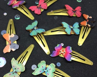 Butterfly Hair Clips, Fun kids button hair accessories, Multicoloured Butterfly Hair Clips