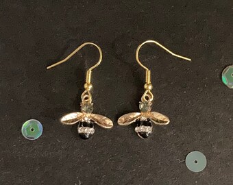 Pendientes de abeja con diamantes de imitación dorados, pendientes colgantes de estilo vintage, joyería de abeja
