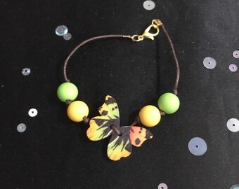 Schmetterling Armband mit grünen und gelben Perlen, Neuheit Armband, Schmetterling Schmuck