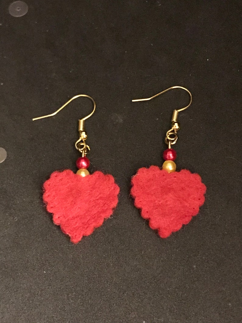 Red Heart Earrings With Beads Vintage Style Dangly Earrings - Etsy