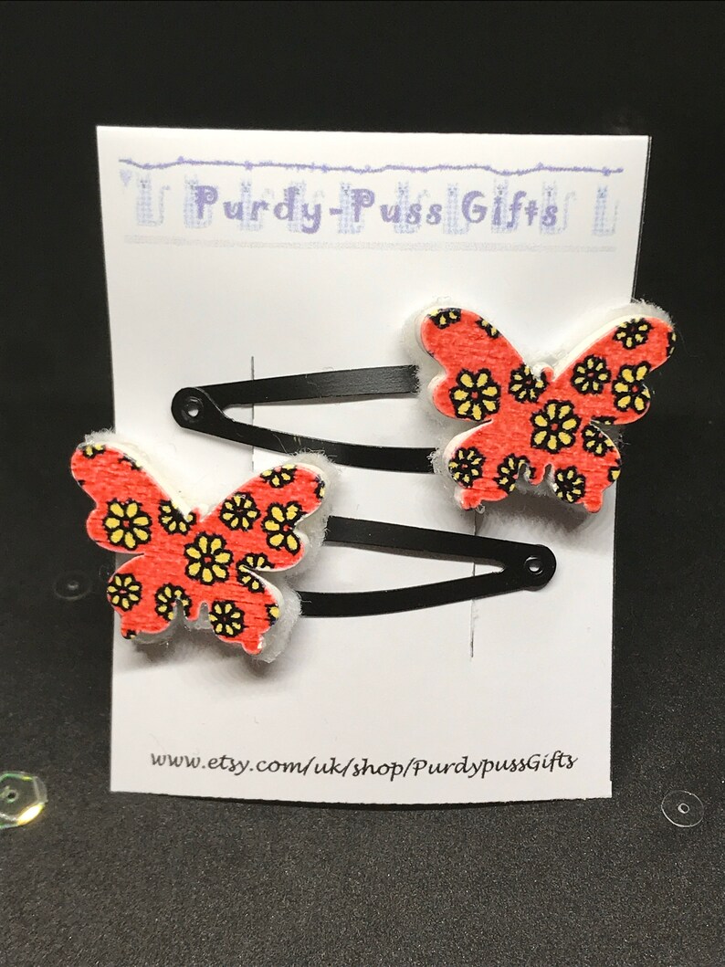 Butterfly Hair Clips Orange Floral Butterfly Hair Accessory Etsy UK