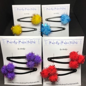 Glitter Pom Pom Hair Clips, Pompom hair accessories, Gifts for girls