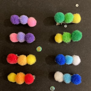 Pom Pom Hair Clips, Pompom hair accessories, Tricolour pop hair clips