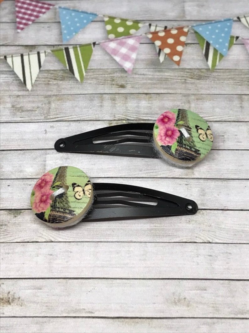 Paris Hair Accessories Eiffel Tower Hair Clips Small hand stitched gift with paris theme