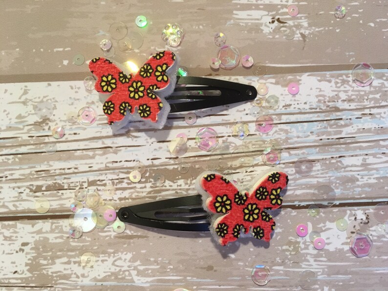 Butterfly Hair Clips Orange Floral Butterfly Hair Accessory Etsy UK
