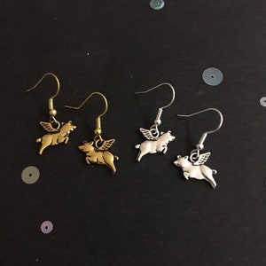 Flying Pig Earrings, Vintage Style Dangly Charm Earrings, Pigs Might Fly