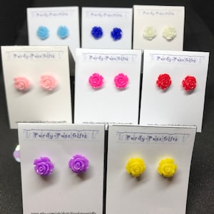 Rose Flower Stud Earrings, Vintage Style coloured flower Earrings, Rose Studs, Flower Jewelry