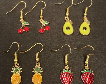 Fruit Charm Earrings, Vintage Style Dangly Earrings, Fruit Jewelry, Fruit Earrings