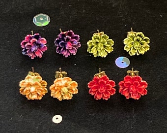 Pendientes de flor de clavel, pendientes de flores de colores de estilo vintage, joyas florales