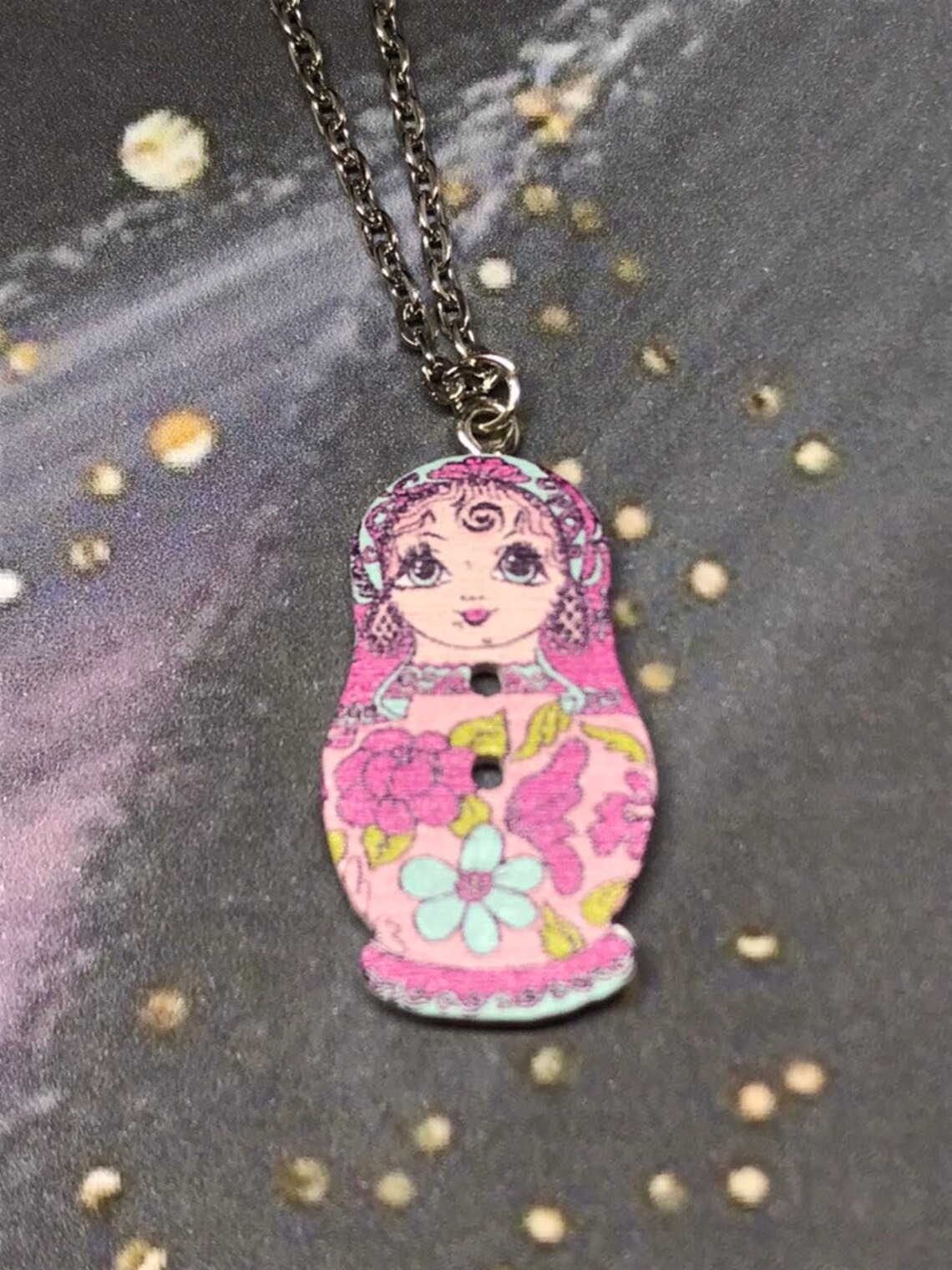Pink Russian Doll Necklace. Doll Button Necklace. - Etsy