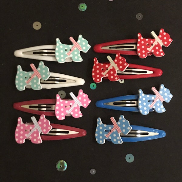 Polka Dot Scottie Dog Hair Clips, Fun enfants repéré accessoires de cheveux bouton