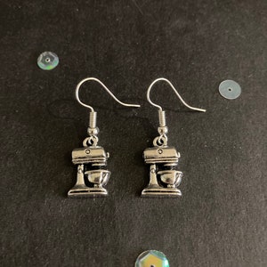 Cake Mixer Earrings, Silver Baking Earrings, Vintage Style Dangly Charm Earrings, Baking Queen Jewelry