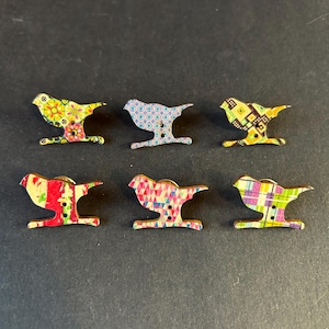 Vogelspeldjes met patroon, grappige spelden, vintage stijl nieuwigheid speldje, knopspeld