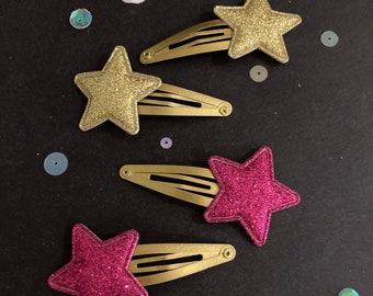 Fermagli per capelli a forma di stella glitterata, accessorio per capelli per bambini in stile vintage, stelle dorate e rosa