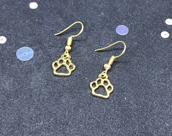 Pawprint Earrings, Vintage Style Dangly Charm Earrings, Pet Jewelry