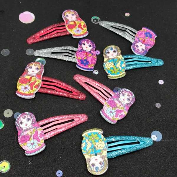 Glitter Russian Doll Hair Clips, Kids button hair accessories, Novelty Hair Accessories