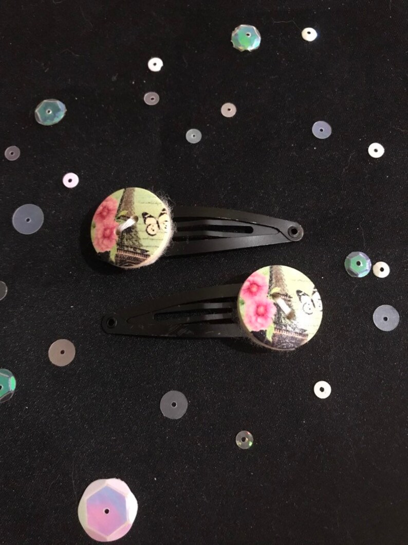 Paris Hair Accessories Eiffel Tower Hair Clips Small hand stitched gift with paris theme