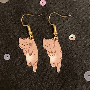 Ginger Cat Earrings, Vintage Style Dangly Earrings with Cat Charms, Cat Jewelry, Ginger and White Cat, Calico Cat