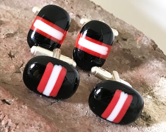 Black Gateau Fused Glass Cufflinks, Father's Day Gift, Women's Cufflinks