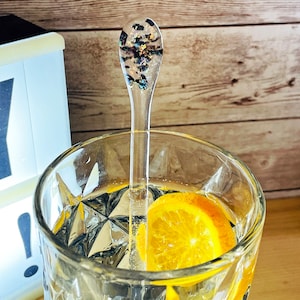 Handmade Personalizable Fused Glass Drink Stirrer, Cocktail Stirrer, Swizzle stick; Dichroic Monochrome, Personalisable