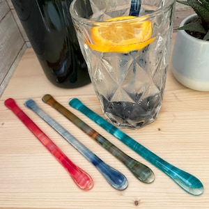 Handmade Fused Glass Drink Stirrer, Cocktail Stirrer, Swizzle stick; Marbled Design
