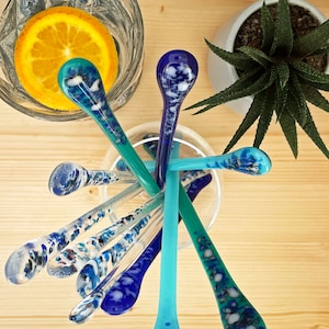 Handmade Fused Glass Drink Stirrer, Cocktail Stirrer, Swizzle stick; Opal Melt