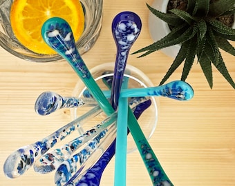 Handmade Fused Glass Drink Stirrer, Cocktail Stirrer, Swizzle stick; Opal Melt