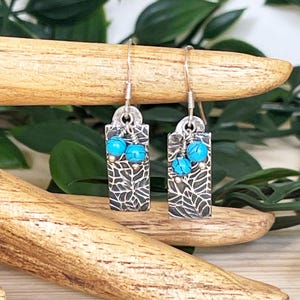 Pendants d'oreilles en argent fin, boucles d'oreilles à motifs avec perles turquoises
