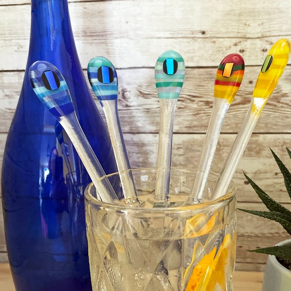 Handmade Personalizable Fused Glass Drink Stirrer, Cocktail Stirrer, Swizzle stick; Toast!