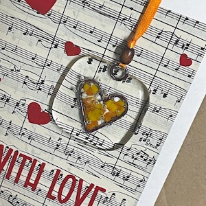 Handmade Card with Fused Glass Ornament, Fused Glass Art, Fused Glass Card, Heart Ornament