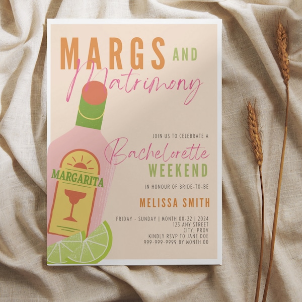 Tropical Margaritas & Matrimony Bachelorette Invite - Instant Download, Editable Destination Bridal Shower Invite