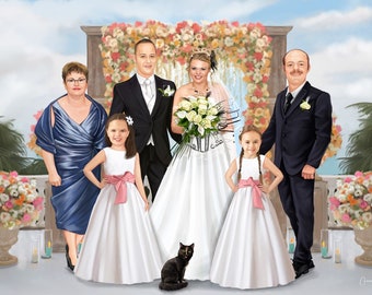Wedding Portrait, Custom portrait, Custom couple illustration, anniversary gift, wedding gift, wedding portrait, wedding illustration