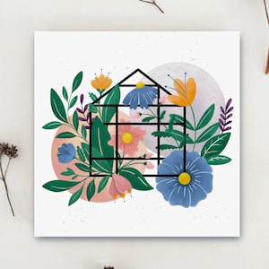 Gewächshaus Karte | UK Handmade Original Illustrierte Einzelpackung Dankeschön Grußkarte | Für Gärtner, Mama, Papa, Opa, Oma, Freund