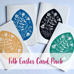 Folk Osterkarten-Packung | Frühlings-Volkskunst-Blumenblumen-Natur-Karten-Box | UK Handgefertigte Single Multipack Anlass Karten