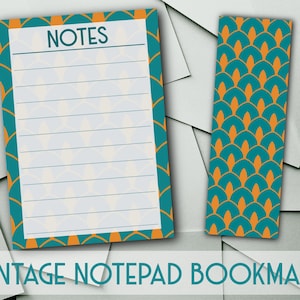SECONDS Art Nouveau Deco A6 NotePad Bookmark | Teal Pattern Productivity Planner Reading Mark | Tearable Vintage Stationery Desk ToDo Note