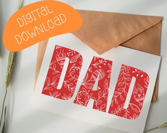DIGITAL Floral Dad Clip Art Set & Printable Card | Folk Flower Birthday Father's Day Card Art | Gift for Dad Gardener Instant Download