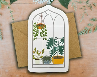 Plant Window Card Gloss Sticker | Greeting House UK Handmade Single Multipack Gardener Nature Lover