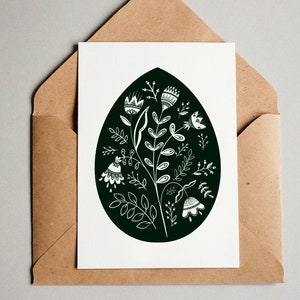 Pack de cartes folkloriques de Pâques NOIR | Art folklorique printanier floral, nature, fleurs | Lot de cartes de visite uniques faites main au Royaume-Uni