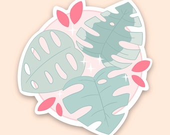 Naklejka Monstera | Naklejka Swiss Cheese House Plant Trio Garden | Naklejka Easy Peel Journal Laptop Planner