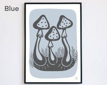 Mushroom Art Print A5 | Fungi Forest Nature Fairytale Toadstool Illustration | Minimal Black & White | Handmade UK Unique Gift Wall Artwork