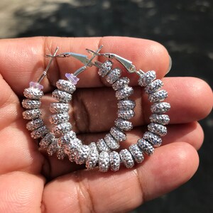 Sparkle hoop earrings; silver bling earrings; hoop earrings; silver earrings