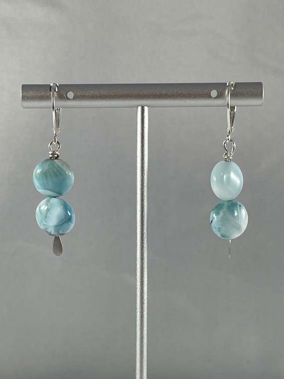 Larimar Earrings; coin earrings