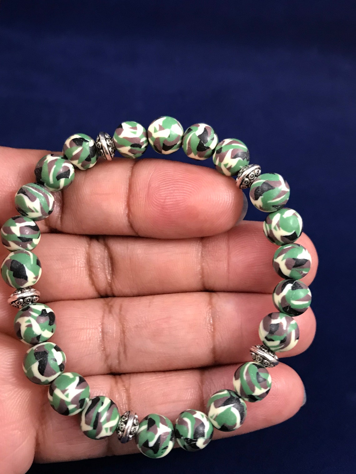 Camo Clay Bead Bracelet Unisex Bracelet Camouflage Ladies Etsy