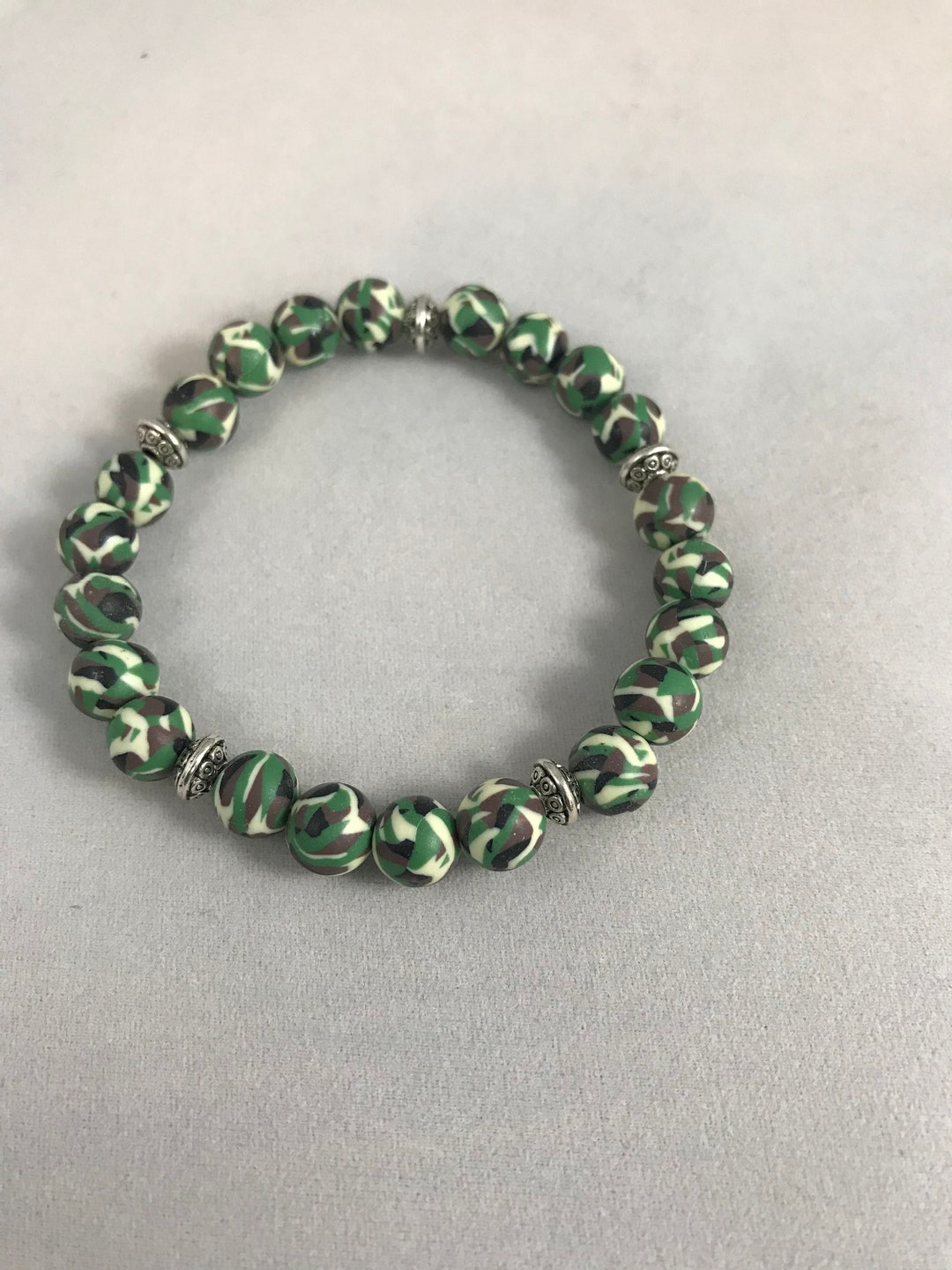 Camo Clay Bead Bracelet Unisex Bracelet Camouflage Ladies Bracelet Men