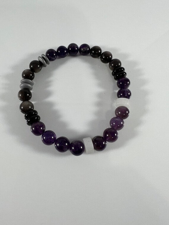 Purple Amethyst Birthstone Bracelets for Men, February Aquarius Zodiac