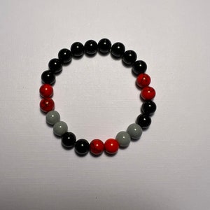 Red, black and gray stretch bracelet 7&quot; to 9&quot;; unisex bracelet; school colors, spirit colors