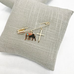 14K Gold Blessings Pin TURQUOISE ELEPHANT with CROSS Baby Gift