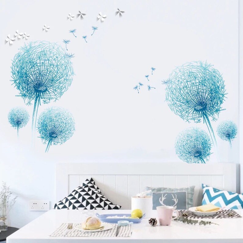 Plant Wall Sticker Wall Decal Blue Wall Decal Romantic Etsy